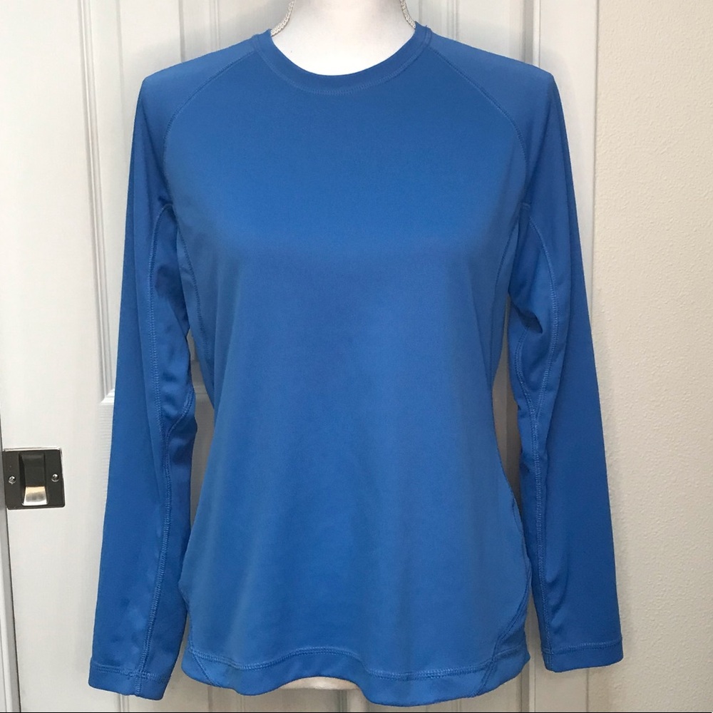 LANDS END Blue Crewneck Long-Sleeve Workout Top Wicking Workout Running M
